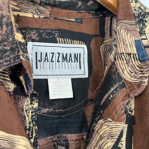 90s Vintage Jazzman 100% Silk Abstract Button Up Shirt Men’s XL - Picture 4 of 5
